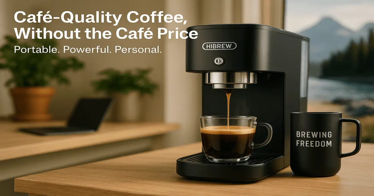 HiBREW coffee machine brewing espresso with rich crema in home and travel setup – best budget portable espresso maker